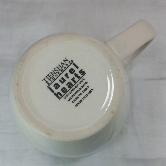 Tienshan Stoneware Laurel Hearts MUG Off white Flower Pot Shape 16 oz Cup - Picture 8 of 12
